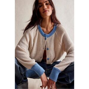 Free people medium Beige and Blue Knit Sweater